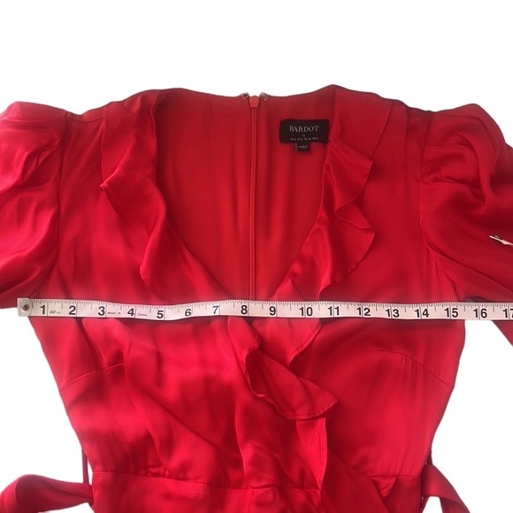 NWT Bardot Red Long Sleeve Ruffle Trim Mini Dress Size XS US 2. - Picture 10 of 12